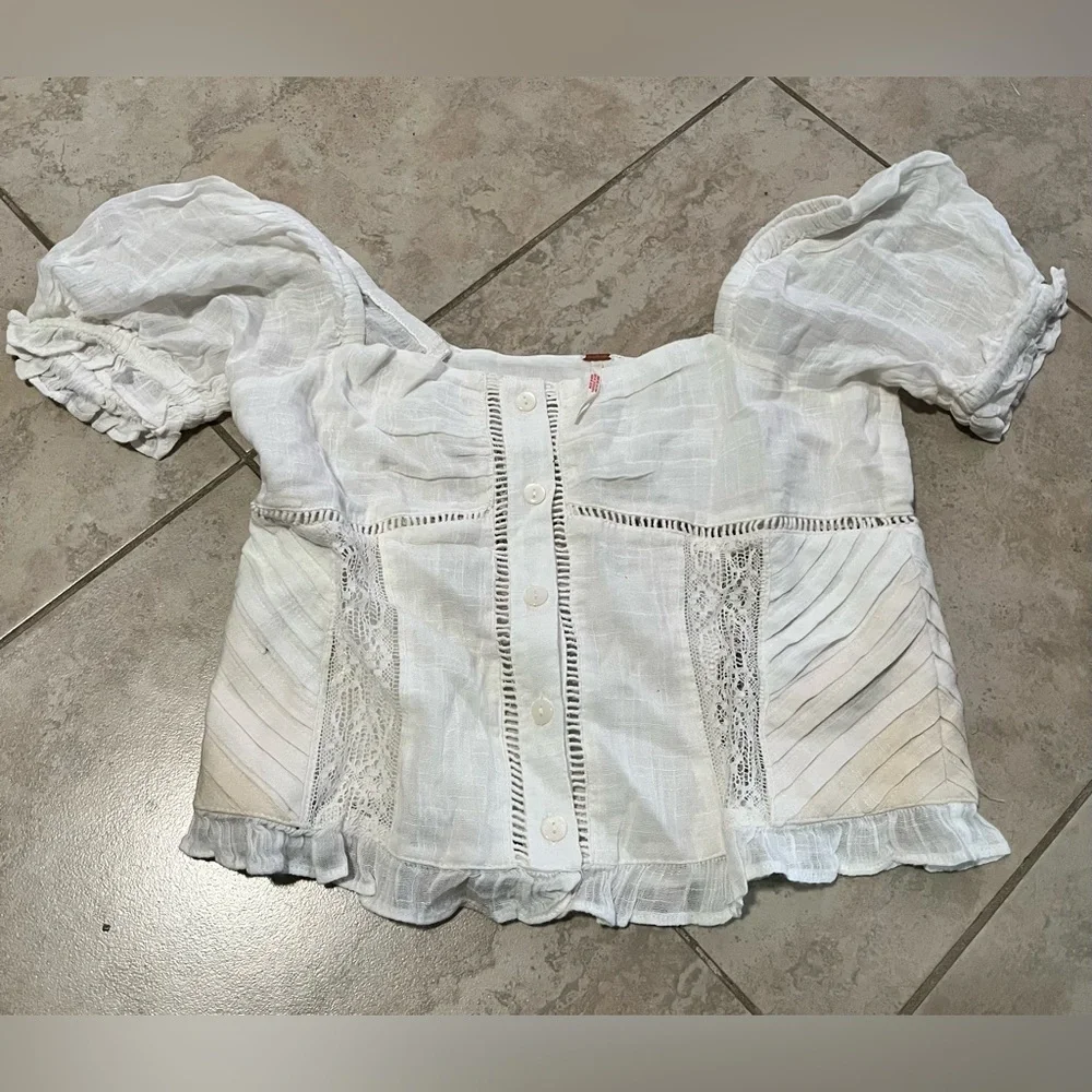 Free People Cream Blouse with Lace Accents